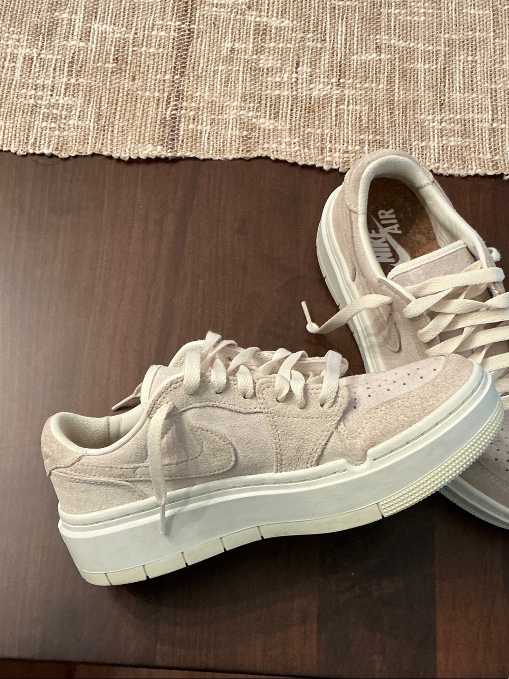 Nike Women’s Air Jordan 1 Elevate Low Light Beige Suede Platform Sneakers